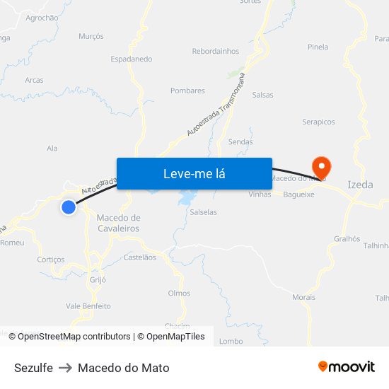 Sezulfe to Macedo do Mato map