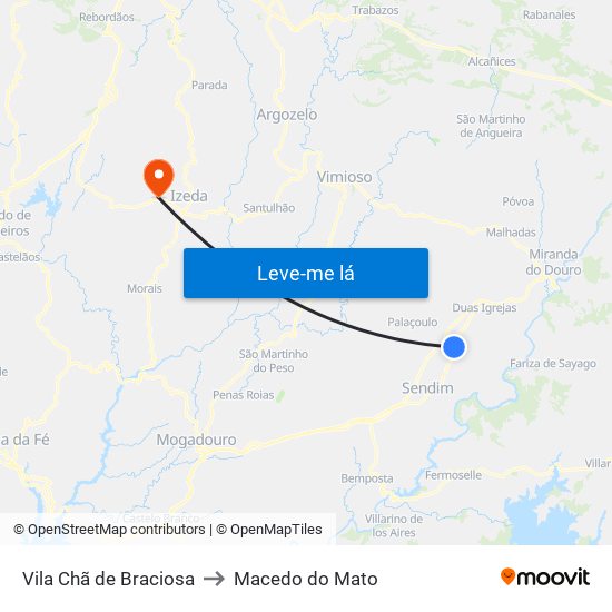 Vila Chã de Braciosa to Macedo do Mato map