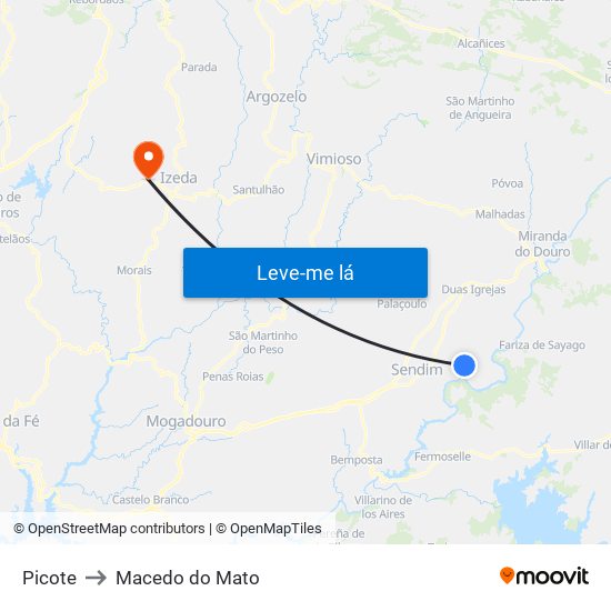 Picote to Macedo do Mato map