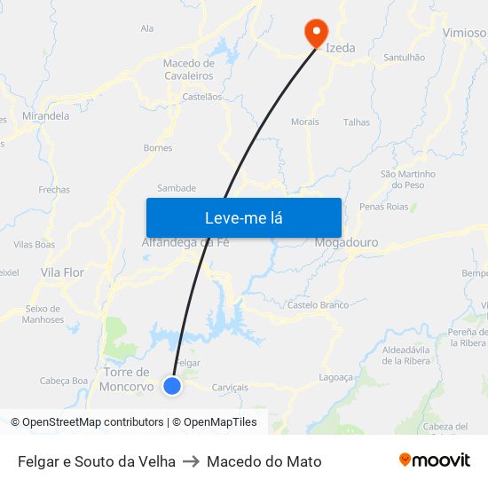 Felgar e Souto da Velha to Macedo do Mato map