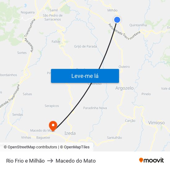 Rio Frio e Milhão to Macedo do Mato map