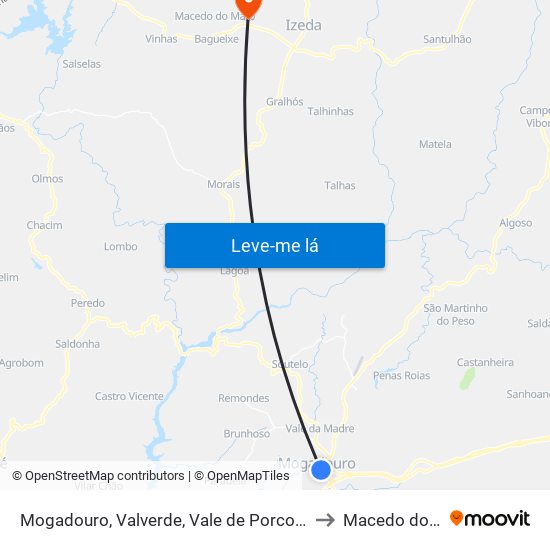 Mogadouro, Valverde, Vale de Porco e Vilar de Rei to Macedo do Mato map