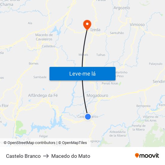 Castelo Branco to Macedo do Mato map