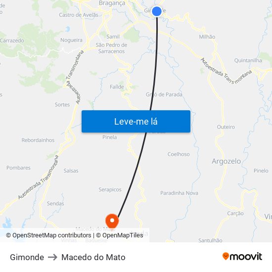 Gimonde to Macedo do Mato map