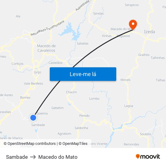 Sambade to Macedo do Mato map