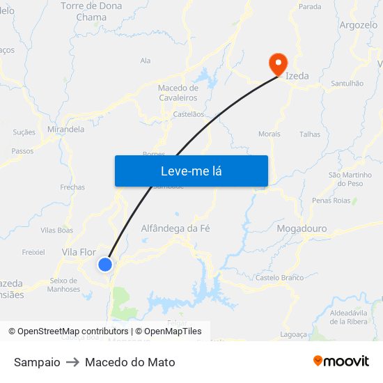 Sampaio to Macedo do Mato map