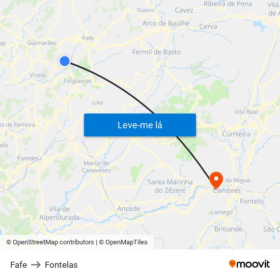 Fafe to Fontelas map