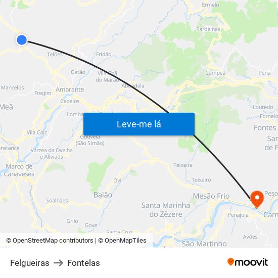 Felgueiras to Fontelas map