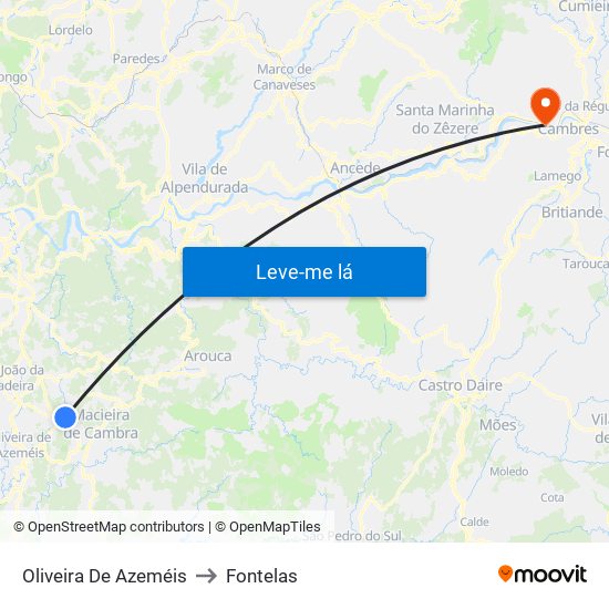 Oliveira De Azeméis to Fontelas map