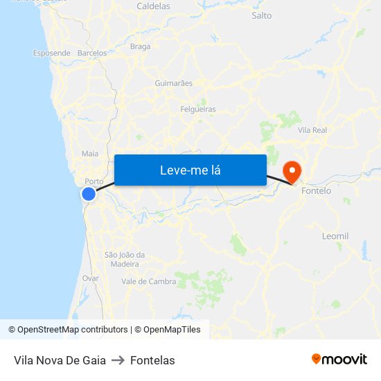 Vila Nova De Gaia to Fontelas map