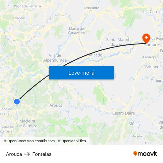 Arouca to Fontelas map
