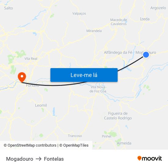 Mogadouro to Fontelas map