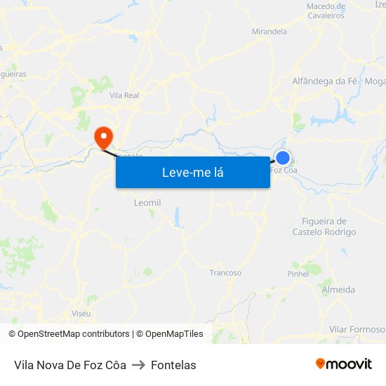 Vila Nova De Foz Côa to Fontelas map