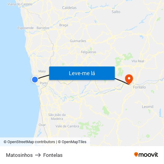 Matosinhos to Fontelas map