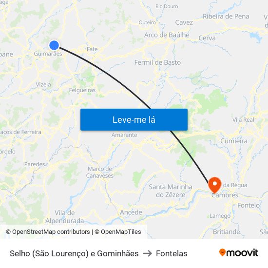 Selho (São Lourenço) e Gominhães to Fontelas map