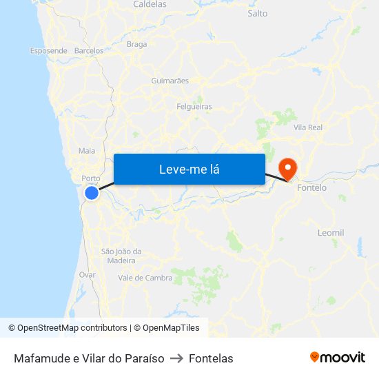 Mafamude e Vilar do Paraíso to Fontelas map