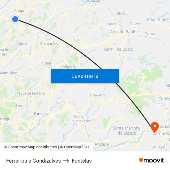 Ferreiros e Gondizalves to Fontelas map