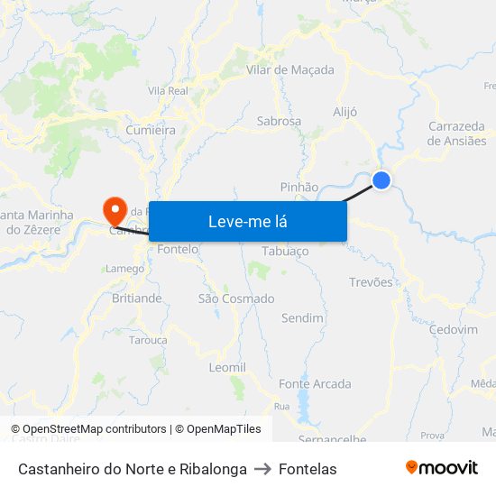 Castanheiro do Norte e Ribalonga to Fontelas map