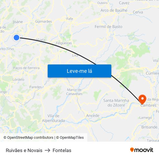 Ruivães e Novais to Fontelas map