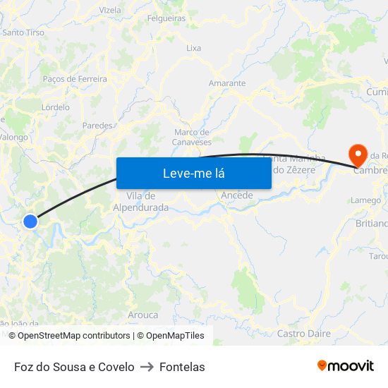Foz do Sousa e Covelo to Fontelas map