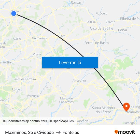 Maximinos, Sé e Cividade to Fontelas map