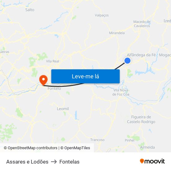 Assares e Lodões to Fontelas map