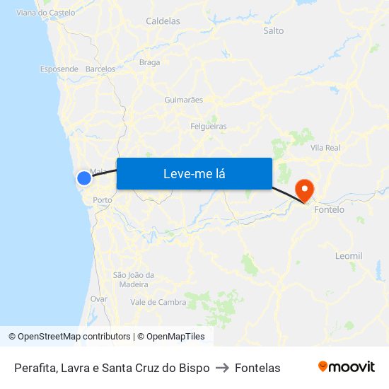 Perafita, Lavra e Santa Cruz do Bispo to Fontelas map