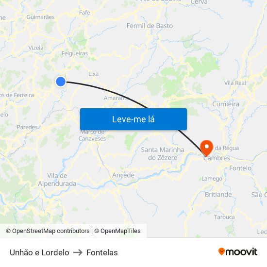 Unhão e Lordelo to Fontelas map