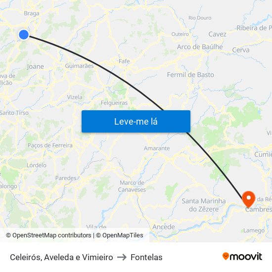 Celeirós, Aveleda e Vimieiro to Fontelas map