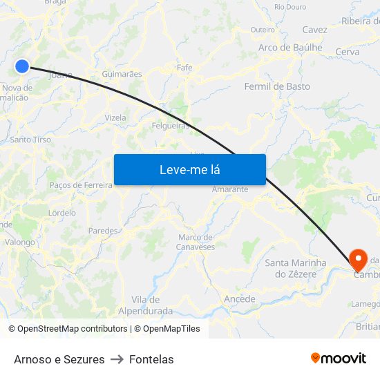 Arnoso e Sezures to Fontelas map