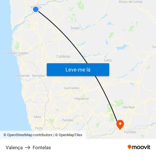 Valença to Fontelas map