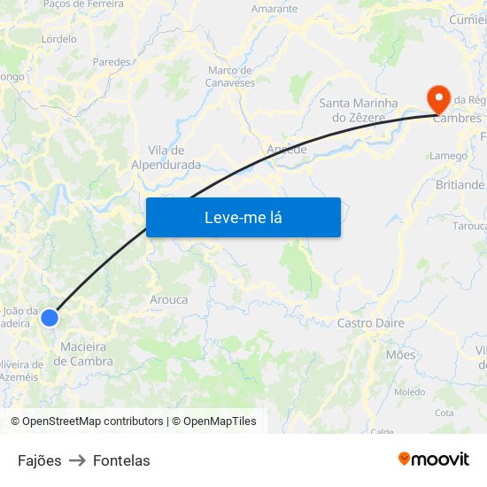 Fajões to Fontelas map