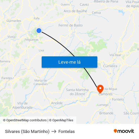 Silvares (São Martinho) to Fontelas map
