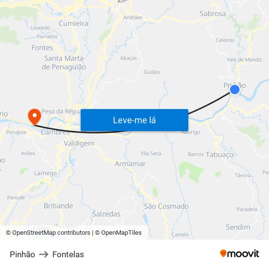 Pinhão to Fontelas map