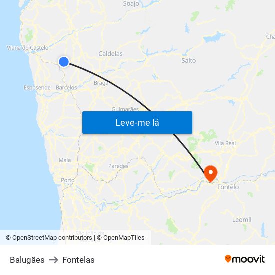 Balugães to Fontelas map