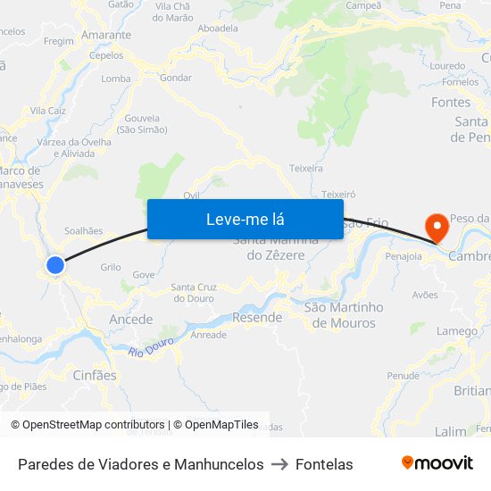 Paredes de Viadores e Manhuncelos to Fontelas map