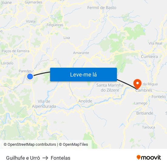 Guilhufe e Urrô to Fontelas map