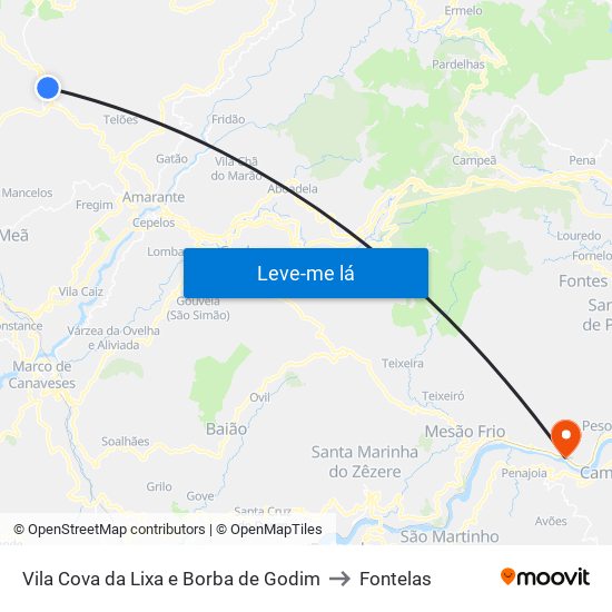 Vila Cova da Lixa e Borba de Godim to Fontelas map