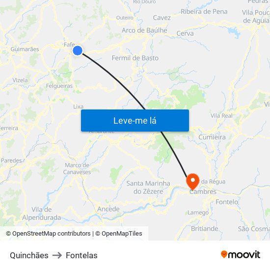 Quinchães to Fontelas map