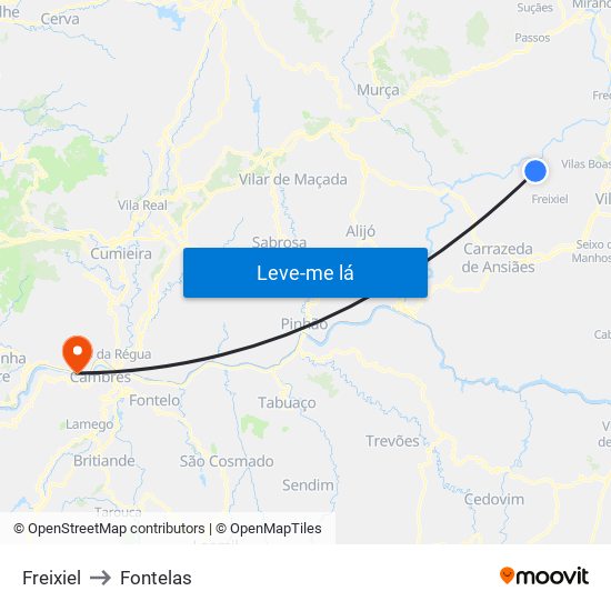 Freixiel to Fontelas map