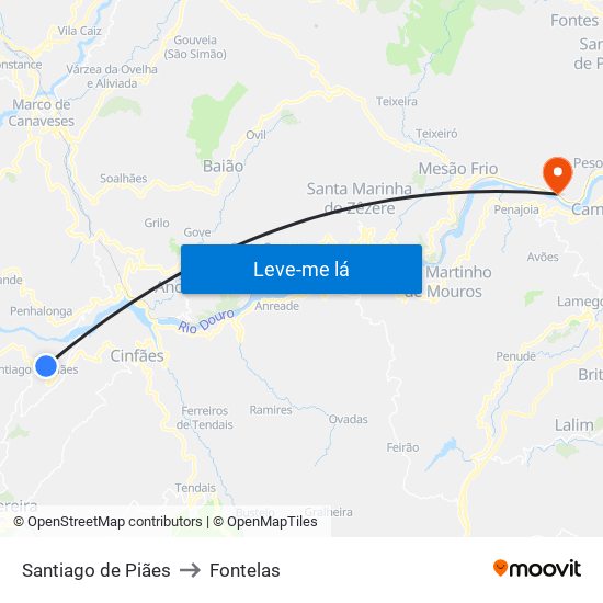 Santiago de Piães to Fontelas map