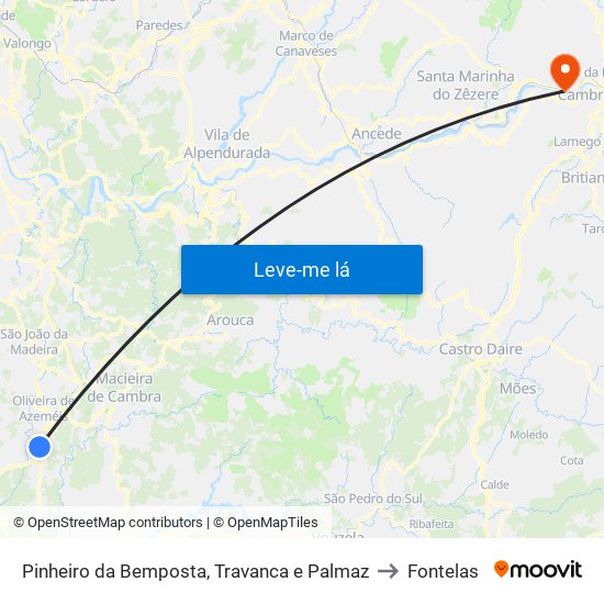 Pinheiro da Bemposta, Travanca e Palmaz to Fontelas map