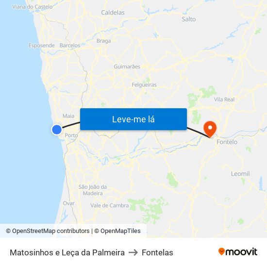 Matosinhos e Leça da Palmeira to Fontelas map