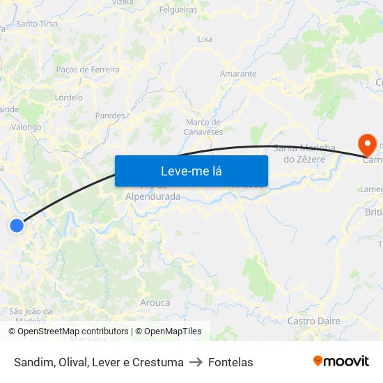 Sandim, Olival, Lever e Crestuma to Fontelas map