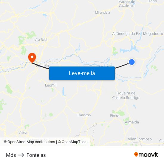 Mós to Fontelas map