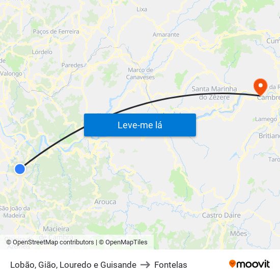 Lobão, Gião, Louredo e Guisande to Fontelas map
