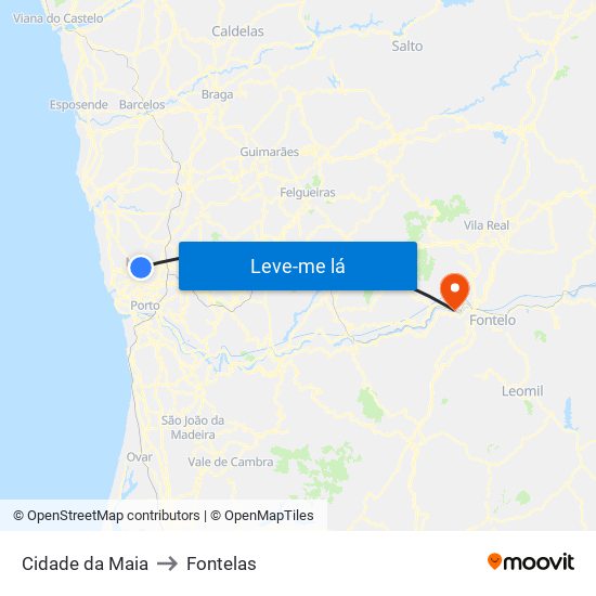 Cidade da Maia to Fontelas map