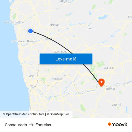 Cossourado to Fontelas map