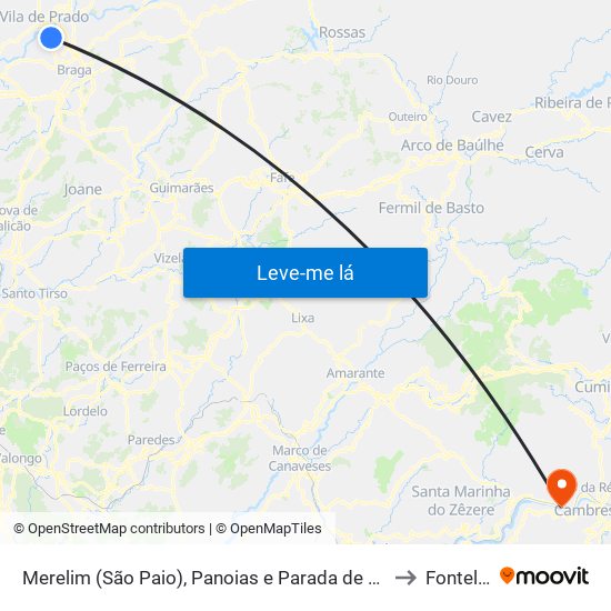 Merelim (São Paio), Panoias e Parada de Tibães to Fontelas map