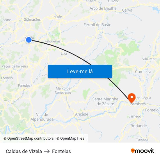 Caldas de Vizela to Fontelas map